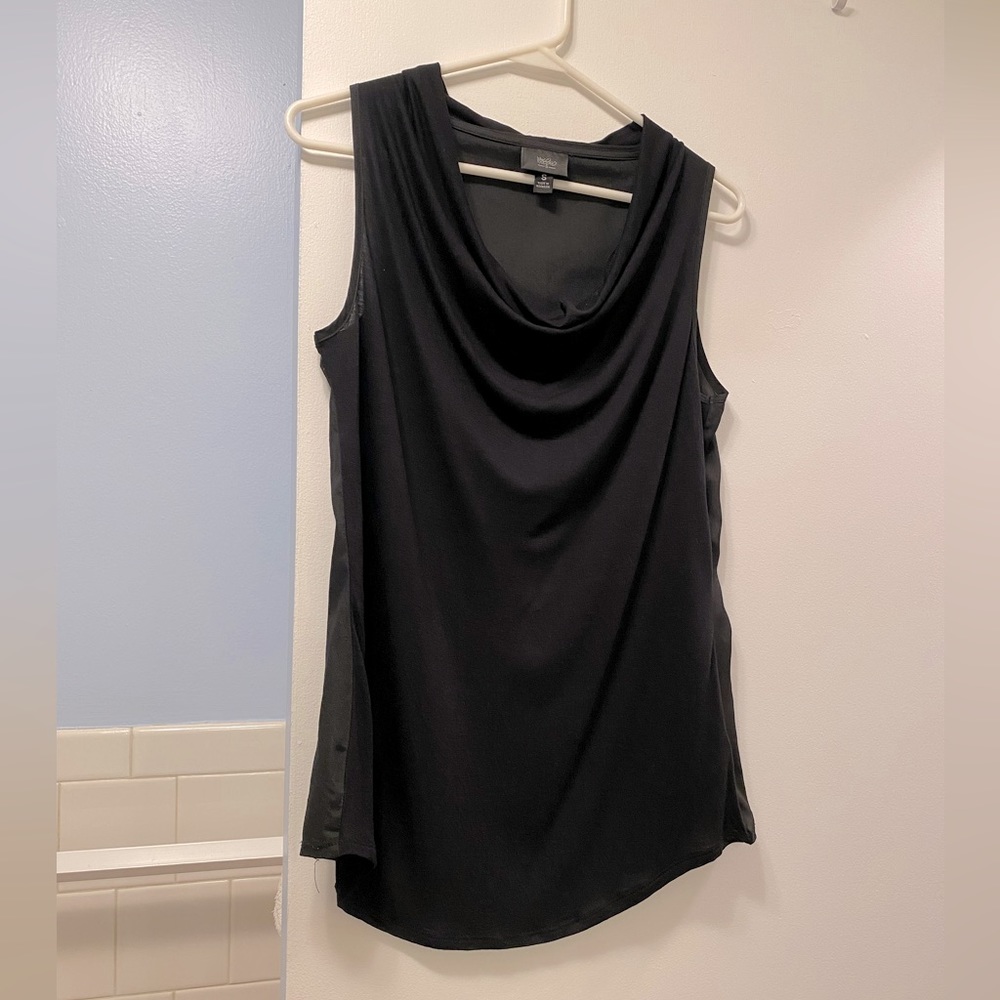 Black sleeveless top with scooped neck